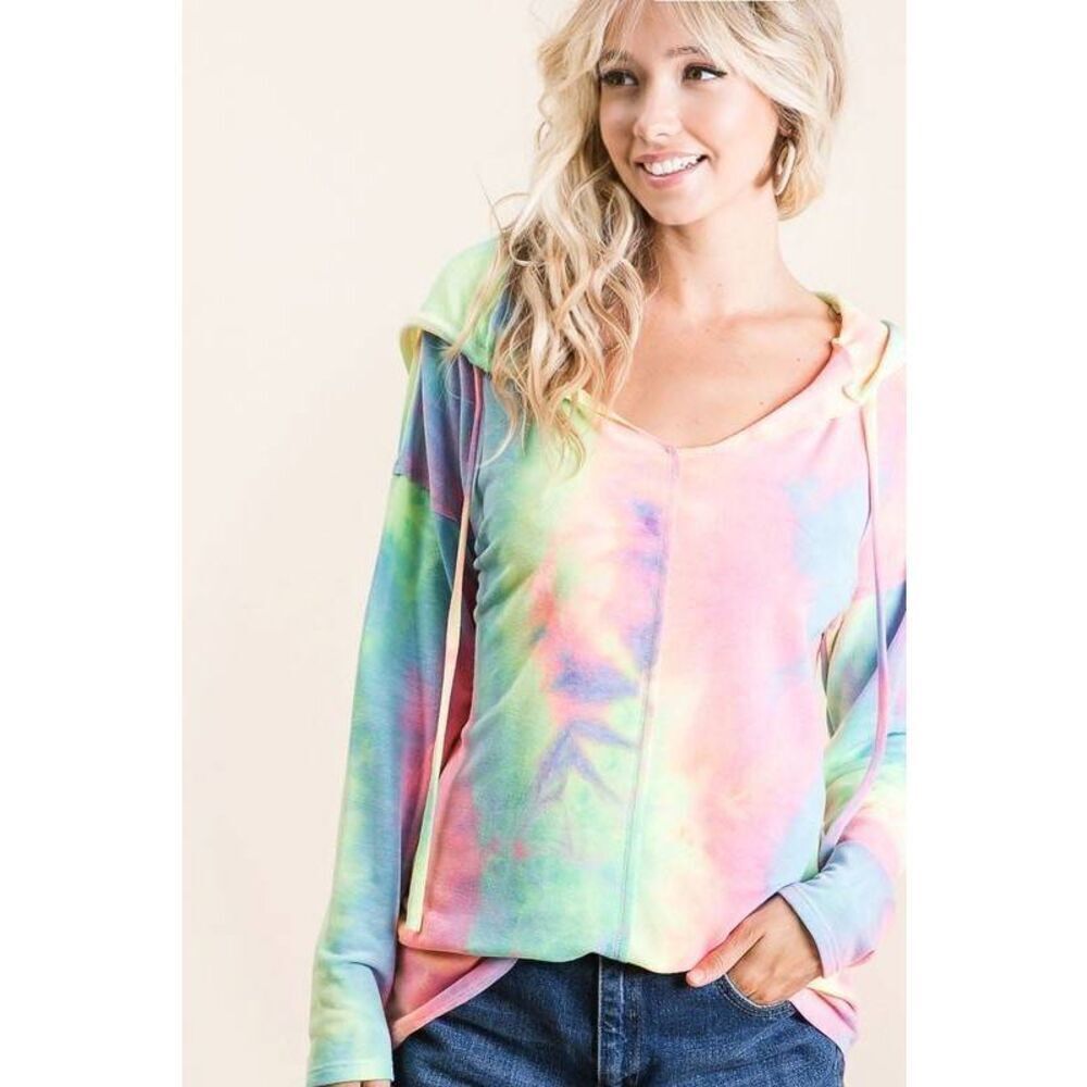 🎁 BiBi Tie Dye Terry Long Sleeve Hoodie sz Small - Picture 14 of 15